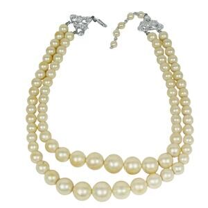 Vintage Faux Pearl Double Strand Necklace 7" White Layered Beaded